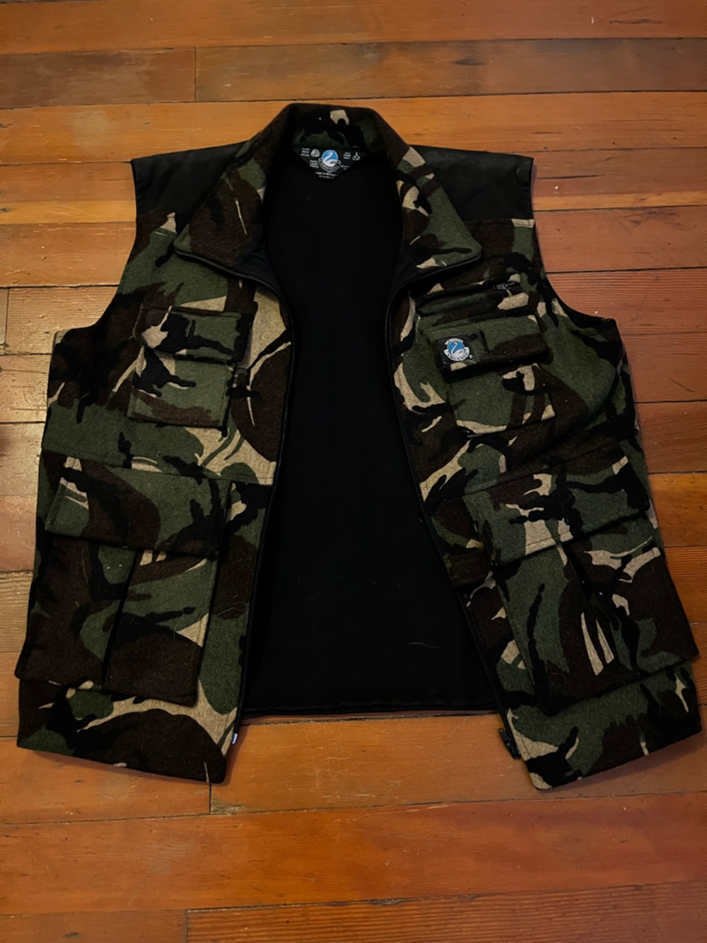 Wool/Oilskin Camouflage Cargo Vest